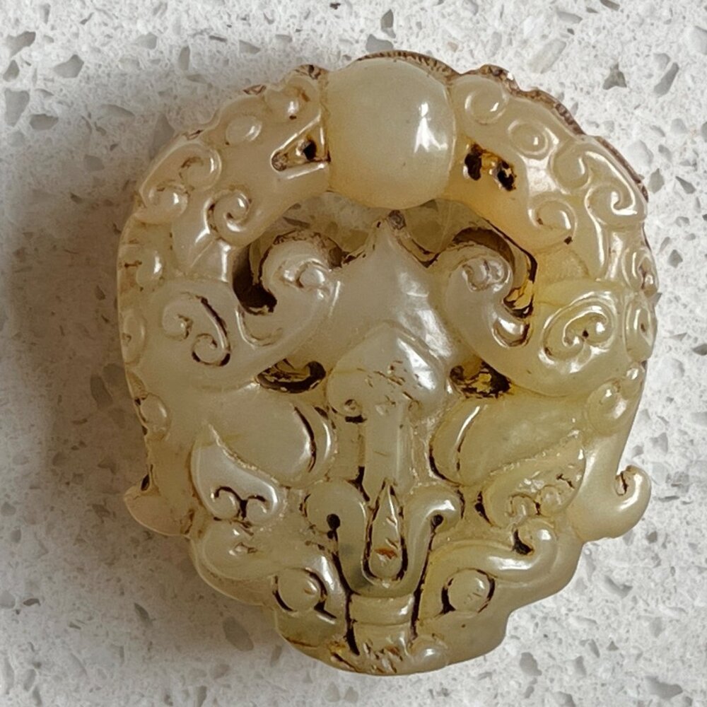Old Natural Jade Double Dragon Hand-Carved Pendant 1.75"X0.5"X2" Yupei Bi Gift